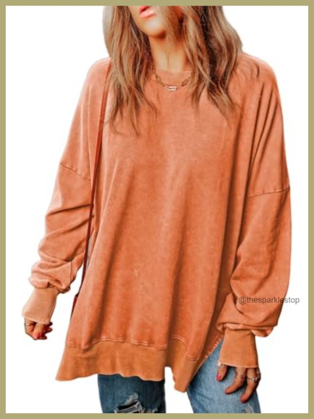 Oversized Crewneck Acid Wash Sweatshirt Women Pullover Long Sleeve